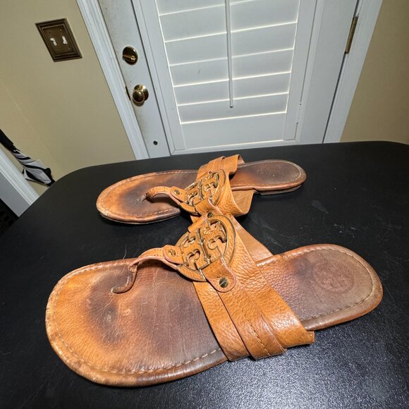 Tory Burch size 10 amanda tan leather sandal slippers - Picture 11 of 12